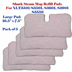 Standard Size (12.5" X 7.5") / Large Xl (16.5" X7.5") Steam Mop Replacement Pocket Pads for Euro-pro Shark S3501 S3601 S3901 S3550 Se450 (5, Large 16.5" x 7.5")