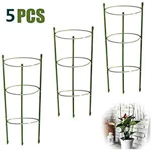 BADASS SHARKS 5 Pack Plant Support Garden Support Rings Trellis Supporter Climbing Plants Flowers Grow Cage Green with 3 Adjustable Rings, Supporter Climbing Plants (5pack-18'')