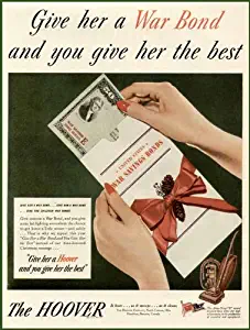 $50 WAR Bond in 1944 Hoover Vacuum Cleaners Wartime AD Original Paper Ephemera Authentic Vintage Print Magazine Ad/Article