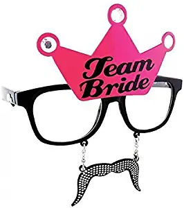 Sunstaches Team Bride Black Frame and Pink Crown with Black Print Sunglasses, Instant Costume, Party Favors, UV400