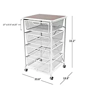 Origami Folding Wheeled Portable Home 4 Pull Out Drawer Storage Cart, White