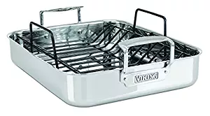Viking Culinary 4013-5016 3-Ply Stainless Steel Roasting Pan with Nonstick Rack 16 Inch x 13 Inch Silver