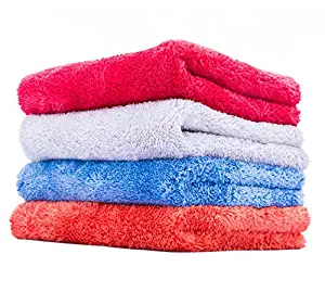 THE RAG COMPANY (4-Pack) 16 in. x 16 in. EAGLE EDGELESS 500 Mix Pack (1 Each Red, Blue, Orange, Ice Grey) Professional Korean 70/30 Super Plush 500gsm Microfiber Detailing Towels (16x16, Mixed)