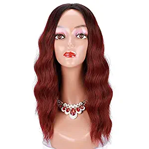 New Fashion BOB Wigs Wine Red Color 14 Inch New Hairstyle Natural Body Wave Wigs Black Ombre To Wine Red Color Middle Part Natural 3D Natural Wave Hair Wig