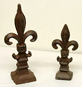 2 pc French Fleur De Lis Lys Finial Large and Small Cast Iron Decor