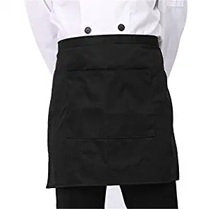 1 Black Unisex Waiter Waist Half Short Apron Restaurant Kitchen Home 6.5" Pocket