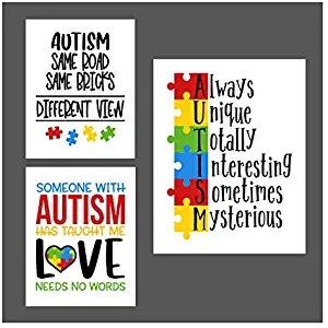 Simply Remarkable Set of 3 Autism Poster Prints Autism Awareness Home Decor Autistic Spectrum (8x10, Set of 3)