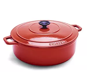 World Cuisine Oval Enamel Cast Iron Dutch Oven 4 1/4 Quart with Lid, Red