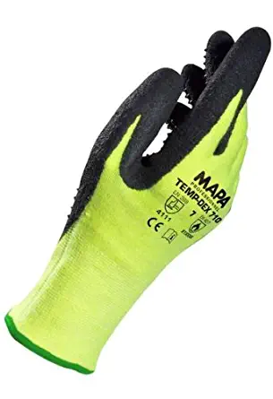 MAPA Temp-Dex 710 Nitrile Lowweight Glove, High Temperature, 10-1/4" Length, Size 9, Black/Green