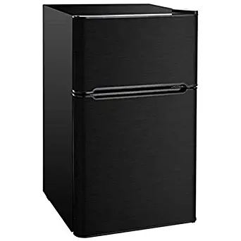 RCA 3.2 Cu Ft Two Door Mini Fridge w/Freezer RFR870, Black Stainless, Steel