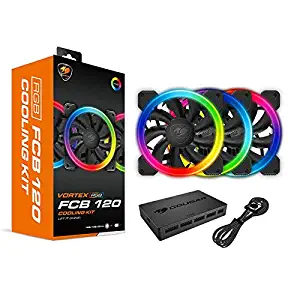 Cougar Hydraulic Vortex RGB FPB 120 mm PMW FCB Cooling Kit with addressable RGB Lighting, Core Box v2, Remote Controller and Three Vortex RGB FCB 120 Cooling Fans (3 Pack)