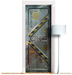 Sci-Fi Bunker Armored Metal Door. ONE Piece Sticky Mural, Decole, Skin, Wrap, Decal, Cover, Poster for Door, Wall or Fridge (36"x80")