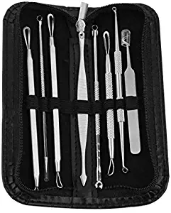 Thansky Stainless Steel Acne Extractor Blemish Treatments Blackhead Pimple Needles Face Skin Care Tools Set 8 Pcs(8 Pcs with Bag)