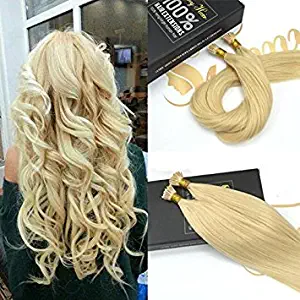 Sunny Blonde I Tip Hair Extensions Human Hair, 7A Grade Salon Quality Straight Pre Bonded Thick Human Hair Extensions,20inch 50g/pack