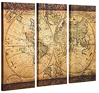 Decor MI Vintage World Map Canvas Wall Art Prints Stretched Framed Ready to Hang Artwork Wall Decor for Living Room Office Decoration 16''x32" 3pcs