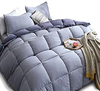 KASENTEX All All Season Down Down Alternative Quilted Comforter Set Reversible Ultra Soft Duvet Insert Hypoallergenic Machine Washable, King, Quartz Silver/Pebble Grey