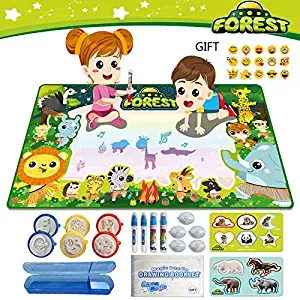 MBDVLPMT? Water Doodle Drawing Mat Kids Painting Writing Doodle Board Toy Mess Free Coloring Painting Educational Writing Mats Rainbow Colors Gift for Boy Girl Toddler Baby 59" X 35"