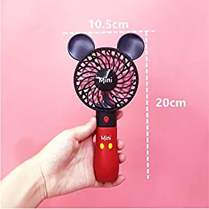 Mifeer Cute Mickey Fan, Portable Handheld, with Rechargeable Built-in Battery 800mAH, USB Port Handy, Air Cooling Mini Fan, for Smart Home (Color : Red)