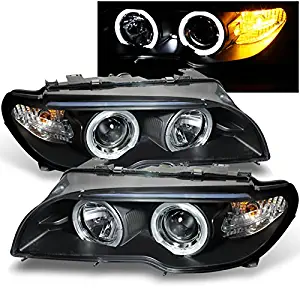 For BMW E46 3-Series 2 Doors Coupe Black Halo Ring LED Projector Replacement Headlights LH/RH Lamps