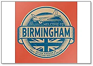 Stamp or Tag with Airplane Text Welcome to Birmingham, UK Fridge Magnet