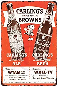 Jesiceny New Tin Sign Carlings Beer Cleveland Browns Vintage Aluminum Metal Sign 8x12 Inches