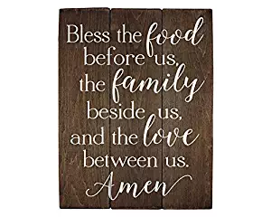Elegant Signs Bless The Food Before us Sign Wood Sign Kitchen Wall Decor Wood Kitchen Sign (13 x 20 inch)