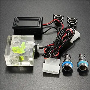 New DIY Water Liquid Cooling 3 Way Flow Meter Indicator with Blue LED Thermometer G1/4 3/8" Barb Fitting