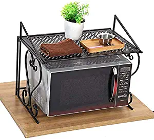 AFANG Microwave Oven Rack, Utility Storage Shelf Microwave Oven Stand, Simple Carbon Steel, Kitchen Counter Shelf, for Kitchen Utensils, Towels Mits