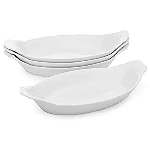 Oval Au Gratin Baking Dishes, Rarebit, Fine White Porcelain 9.25 Inches Set Of 6 (9.25" 6 PACK)