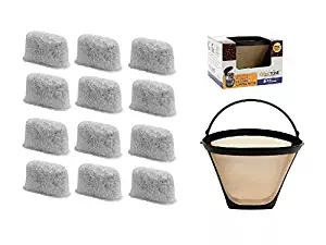 GoldTone Brand 8-12 Cup Coffee Filter & Set of 12 Charcoal Water Filters fits Cuisinart Coffee Maker and Brewers. Replaces your Cuisinart #4 Cone Reusable Coffee Filter & Cuisinart Water Filter