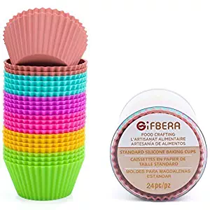 Gifbera Reusable Silicone Cupcake Liners 1.8'' Bottom Dia Baking Cups, 6 Colors, Pack of 24