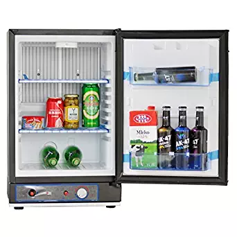 SMETA Mini 12V/110V/Gas Refrigerator - DC/AC/Propane RV Fridge without Freezer - Refrigerator for Dorm Van, Black, 1.4 cu. ft.