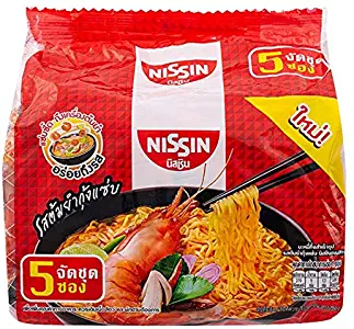 NISSIN, Instant Noodles Tom Yum Kung Flavoured, Size 60 g X 5 Packs