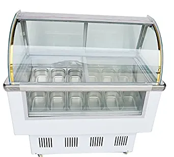 INTBUYING Commercial Ice Cream Refrigerator Gelato Showcase Freezer Refrigeration Machine 12 Pan