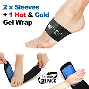 Foot Pain Relief Kit - Hot/Cold Reusable Gel Ice Pack & Plantar Fasciitis Foot Braces 1 Pair - Cold & Heat Therapy Wrap for Foot, Ankle, Elbow, Wrist & Hand