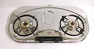 STAINLESS STEEL COOKTOP HOB GAS STOVE PROPANE LPG 2 BRASS BURNERS OVAL SHAPED (SIZE = 26 INCHES x 13 INCHES)