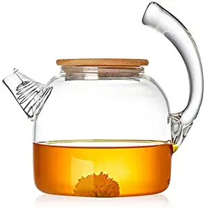 Chen Kettle Glass Water Jug with Natural Bamboo Wood Lid - Large Capacity Glass Teapot Kettle with Safe Filter Coil Iced Tea Pitcher (Size : 600ml)