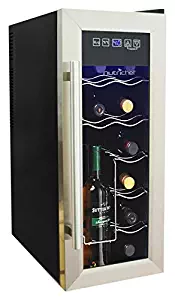NutriChef 12 Bottle Thermoelectric Wine Cooler / Chiller | Counter Top Red And White Wine Cellar | FreeStanding Refrigerator, Quiet Operation Fridge | Stainless Steel