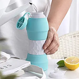 Sunny's Products Collapsible Platinum Silicone Water Juice Bottle, Reusable BPA Free, 580ml, Hot and Cold Safe