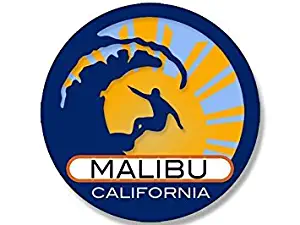 GHaynes Distributing Magnet Round Surfer On Wave Malibu California Magnet(Surfing surf Retro Beach) 4 x 4 inch