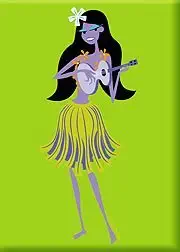 Artist SHAG (Josh Agle) Ukulele Wahini Hula Girl Fridge Magnet