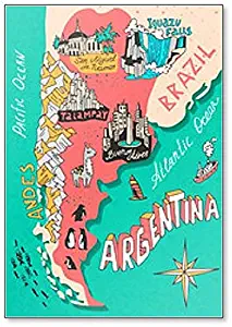 Illustrated Map Argentina, Brazil Fridge Magnet
