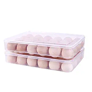 Sooyee 2 Pack Covered Egg Holders for Refrigerator,Clear 2X24 Deviled Egg Tray Storage Box Dispenser Stackable Plastic Eggs Containers(48 Eggs).