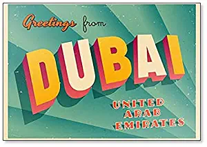 Vintage Touristic Greeting Illustration - Dubai, United Arab Emirates Fridge Magnet