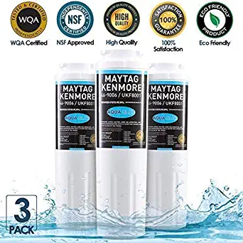 Aqua Blue UKF8001 Replacement For Whirlpool Maytag,UF8001,4396395, EDR4RXD1, Pur Filter 4, Kenmore 46-9005, Refrigerator Water Filter Nsf Certified 3-Pack