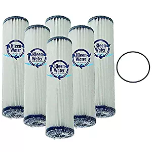 Whirpool WHKF-WHPL/GE FXWPC Compatible Pleated Water Filter Multi-Pack, 2.5 x 9.75 Inch, 5 Micron - Dirt Sediment Filtration (6) with O-ring for WHKF-DWHV, WHKF-DWH & WHKF-DUF (1) - by KleenWater