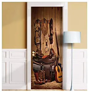 Western Saloon Door Mural. ONE Piece Sticky Decal, Skin, Wrap, Cover, Poster for Door, Wall or Fridge. All Standard Door Sizes (30"x80", Cowboy Pantry)