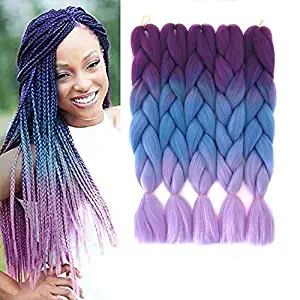 Ombre Kanekalon Braiding Hair X-pression Hair Extensions Synthetic Hair Extensions for Box Braids and Twist Braids Hair 24inch Purple Blue Pink Afro Jumbo Braiding (5Pcs/Lot 100g/pc 24inch)