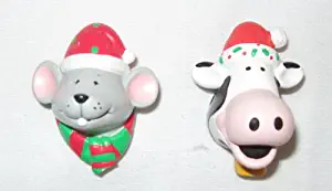 Set of 2 Barnyard Christmas Magnets Cows, & Mouse