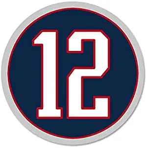 MAGNET 4x4 inch ROUND #12 Tom Brady Sticker - new england number 12 patriots qb bumper Magnetic vinyl bumper sticker sticks to any metal fridge, car, signs